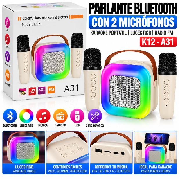 &ua PARLANTE BT + MICROFONO MEGAFONO KARAOKE DOBLE A31 ( )